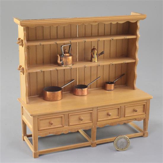 Denis Hillman. A mid 18th century style beech miniature dresser, width 7.25in. height 7in.